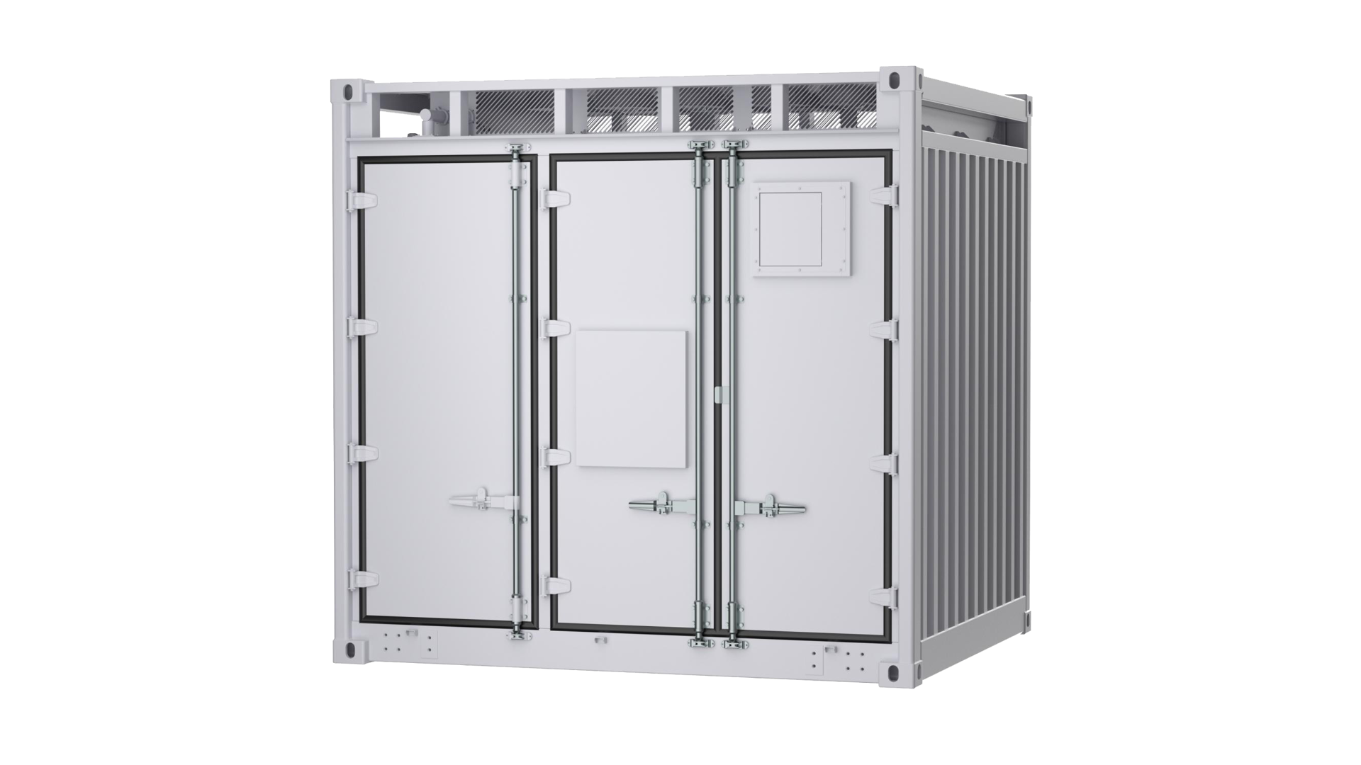 Vorderansicht eines kompakten Energiespeichercontainers