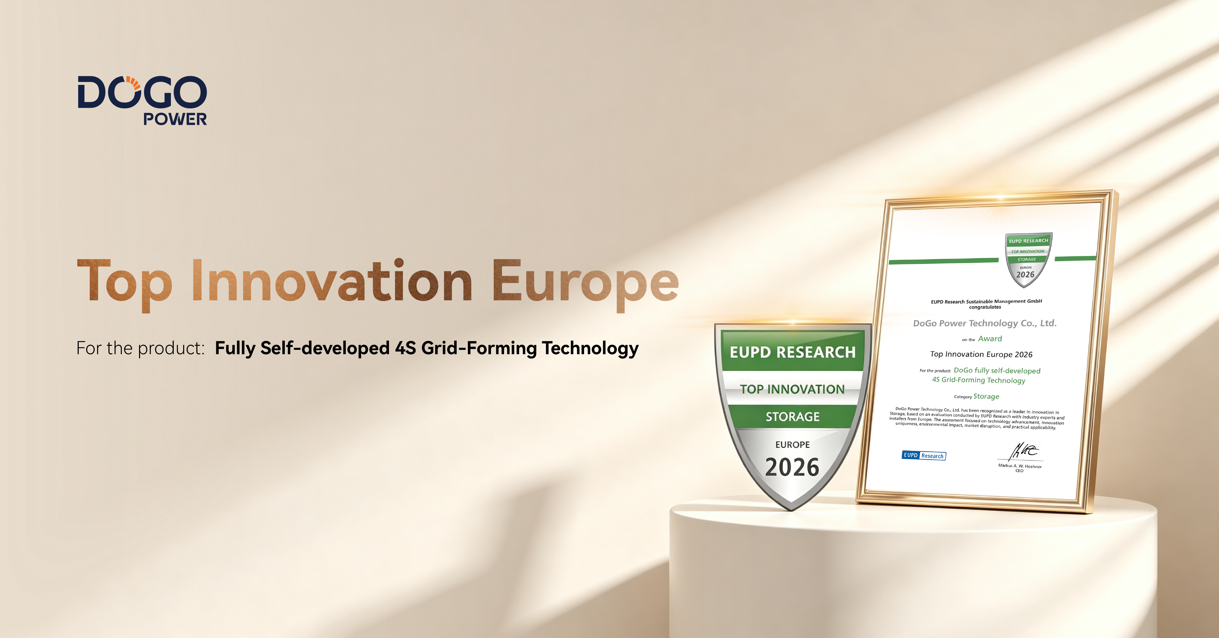 DoGo Power remporte le prix de la meilleure innovation en Europe 2026 décerné par EUPD Research 