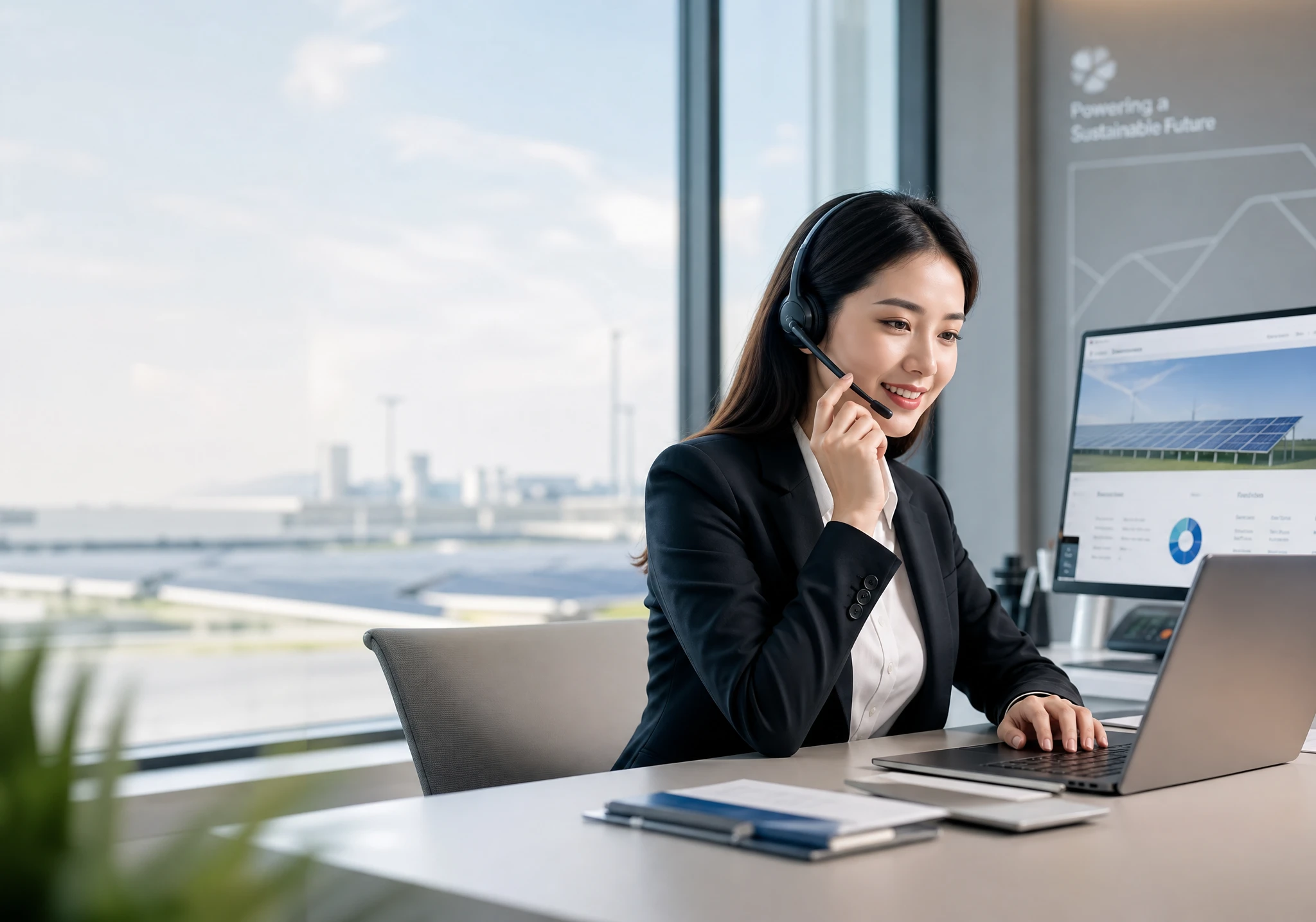 Customer support specialist at a workstation
