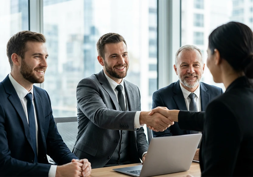 Business partners shaking hands in an office